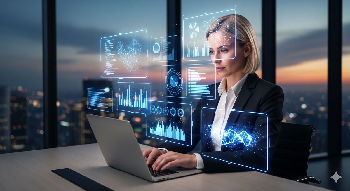 Team di compliance e finanza che analizza dashboard di dati